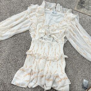 Sabo Skirt White and Gold Sheer sleeves dress